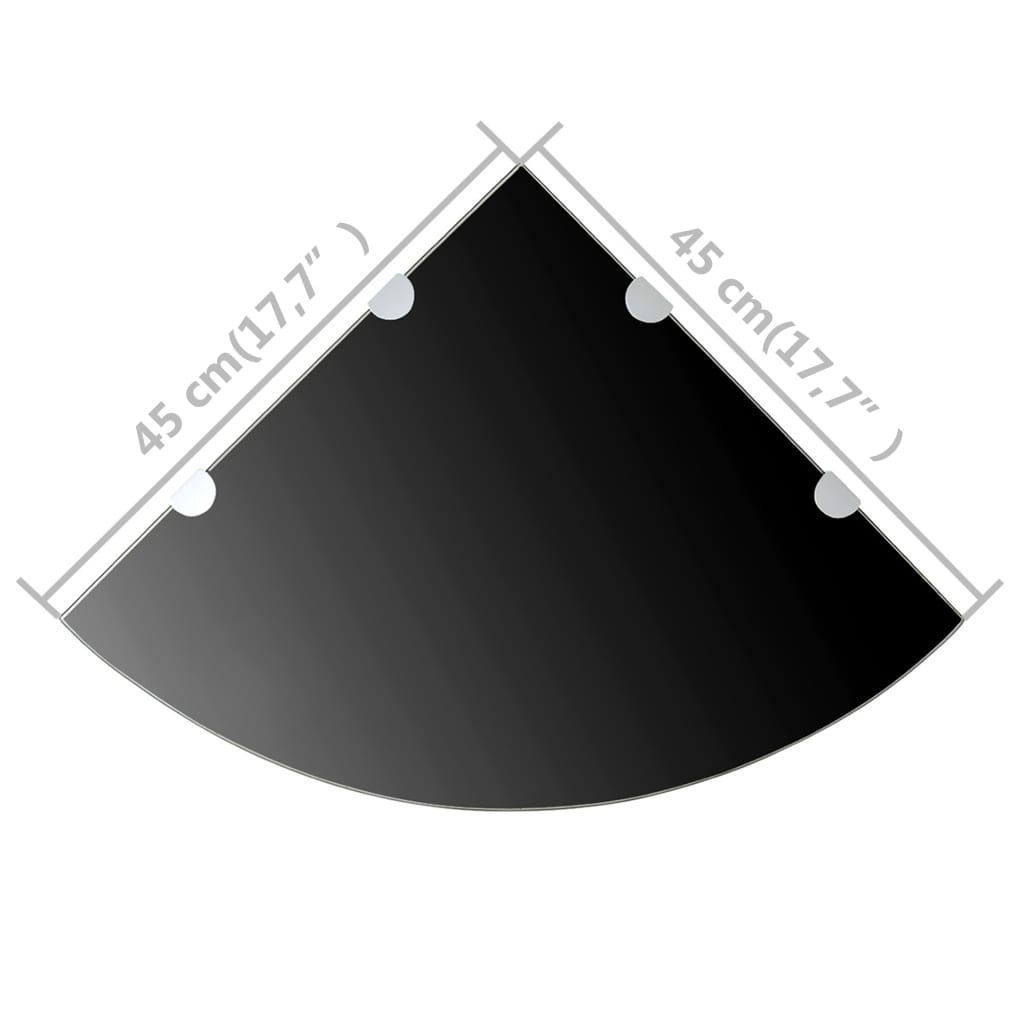 Étagères d'angle 2 pcs et supports chromés Verre Noir 45x45 cm - XIOS