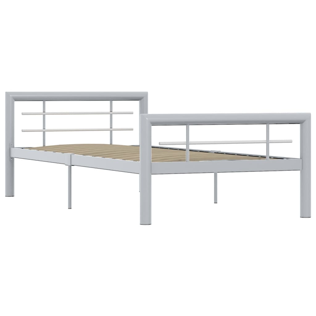 Cadre de lit sans matelas gris et blanc métal 90x200 cm - XIOS