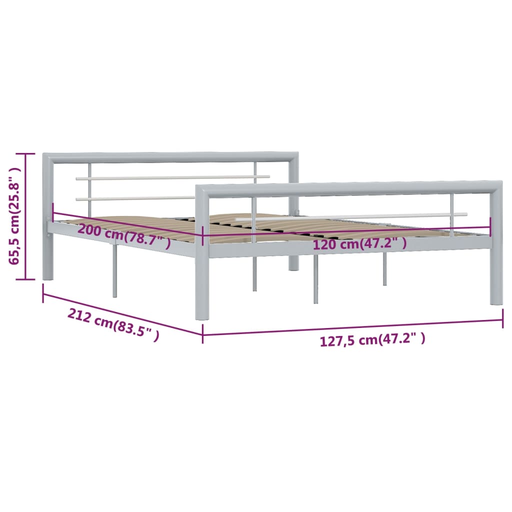 Cadre de lit sans matelas gris et blanc métal 120x200 cm - XIOS