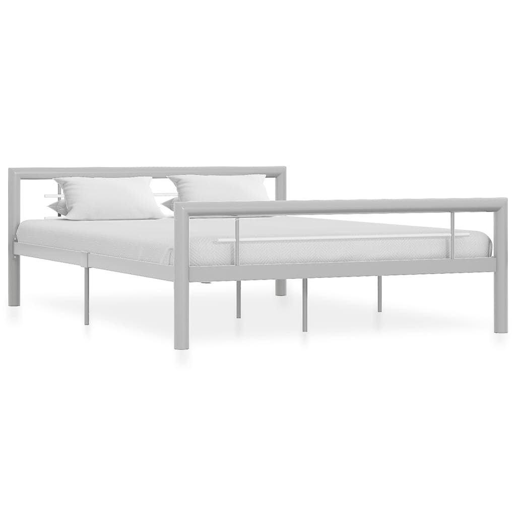 Cadre de lit sans matelas gris et blanc métal 140x200 cm - XIOS