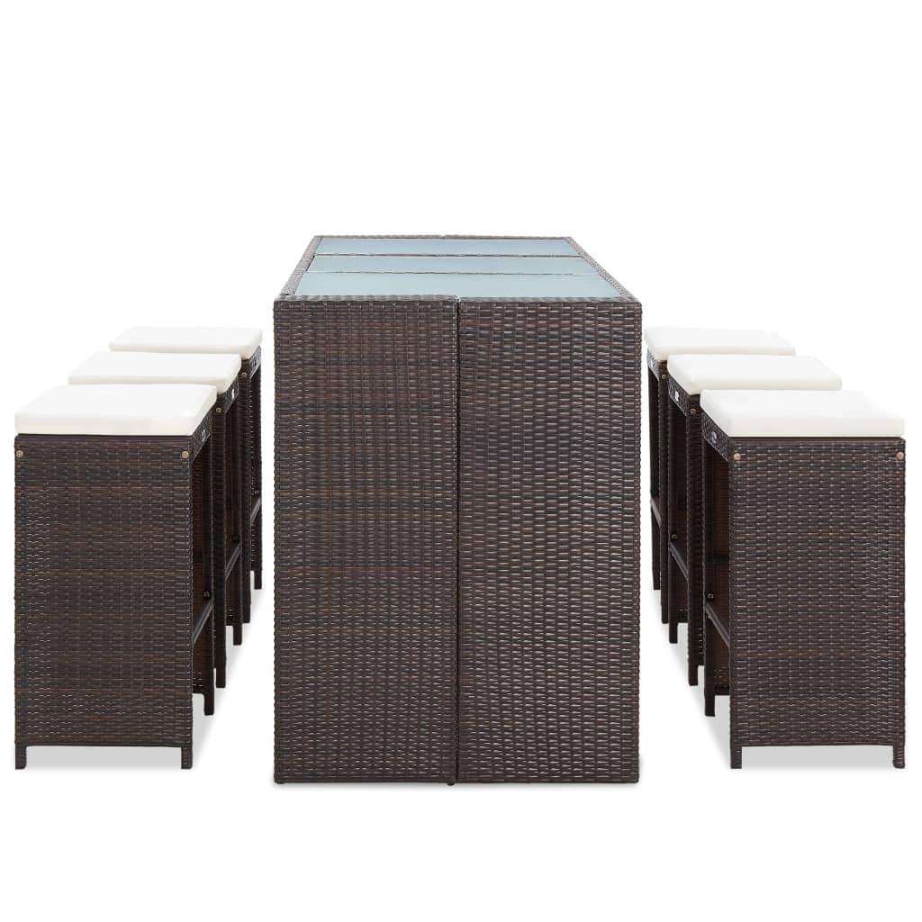 Ensemble de bar de jardin 7 pcs coussins Résine tressée Marron - XIOS