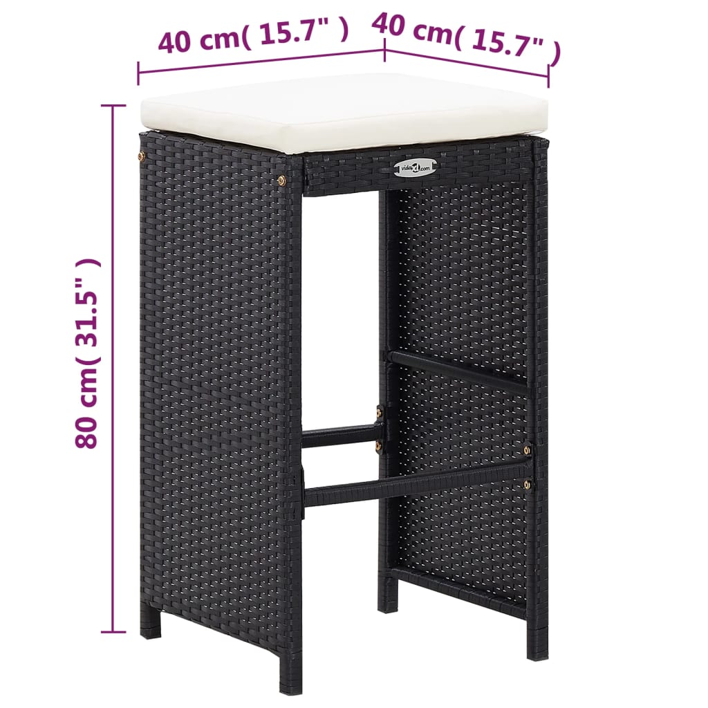 Ensemble de bar de jardin 7 pcs avec coussins poly rotin noir - XIOS