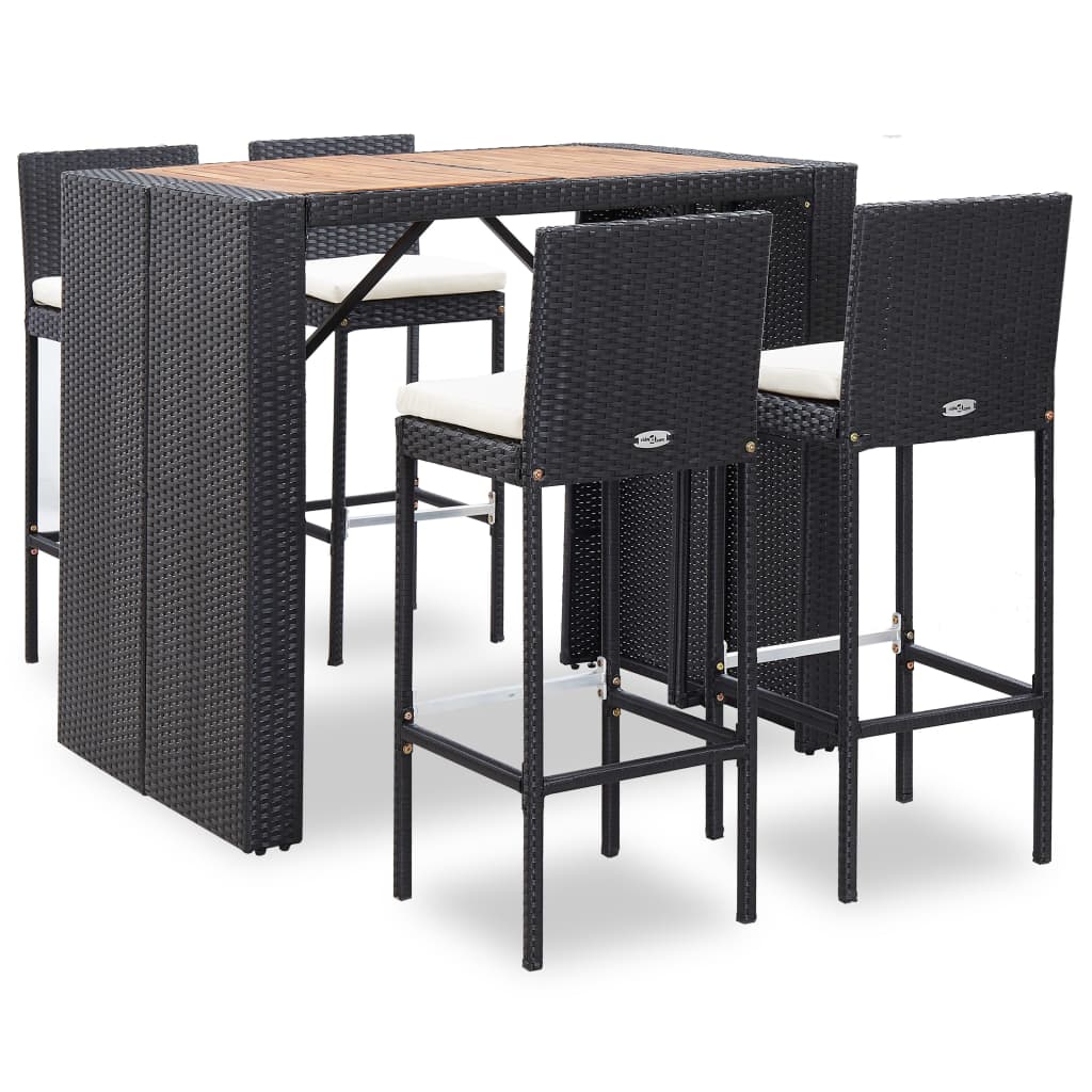 Ensemble de bar 5 pcs Résine tressée et bois d'acacia Noir - XIOS