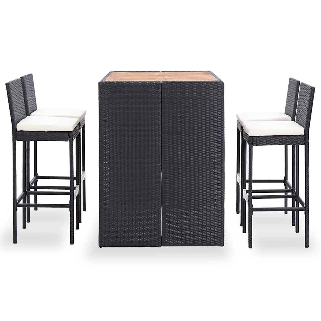 Ensemble de bar 5 pcs Résine tressée et bois d'acacia Noir - XIOS