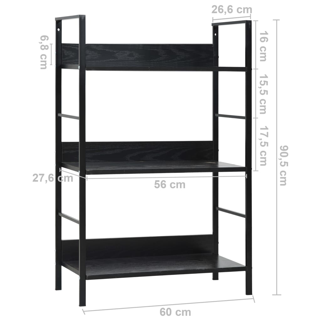 Bibliothèque à 3 niveaux noir 60x27,6x90,5 cm bois d'ingénierie - XIOS