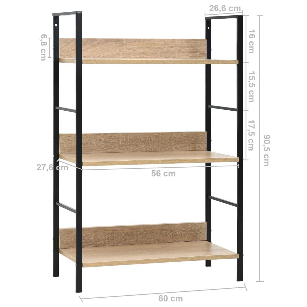 Bibliothèque à 3 niveaux chêne 60x27,6x90,5cm bois d'ingénierie - XIOS