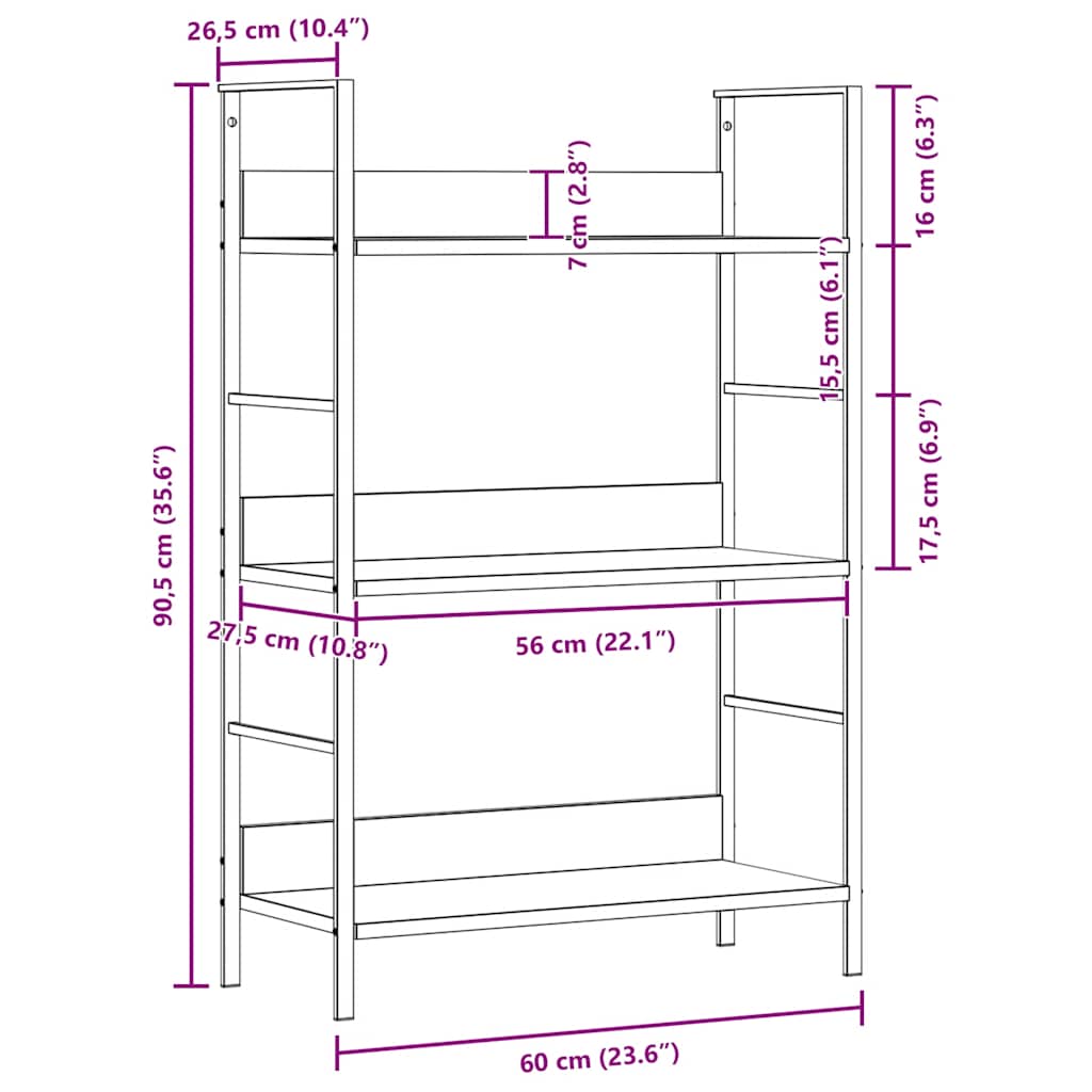 Bibliothèque à 3 niveaux blanc 60x27,6x90,5cm bois d'ingénierie - XIOS