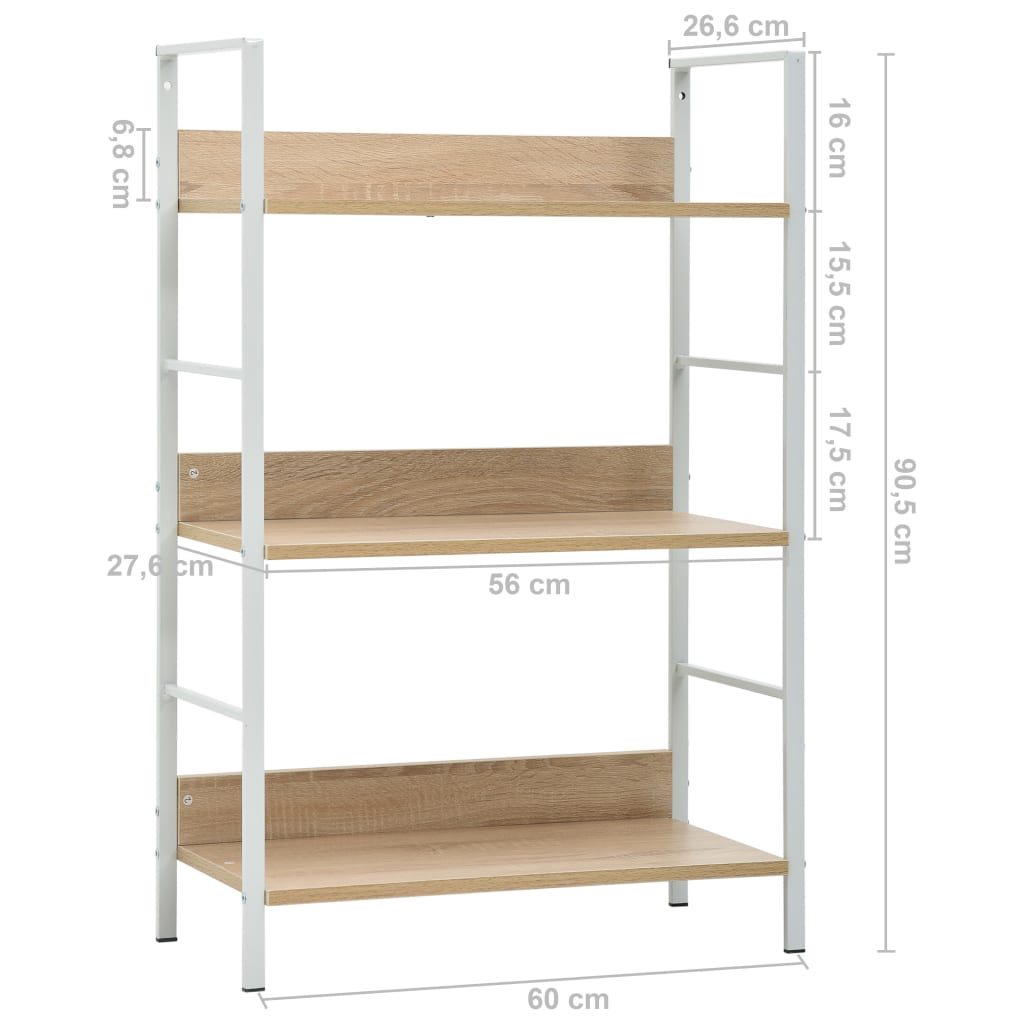 Bibliothèque à 3 niveaux chêne 60x27,6x90,5cm bois d'ingénierie - XIOS