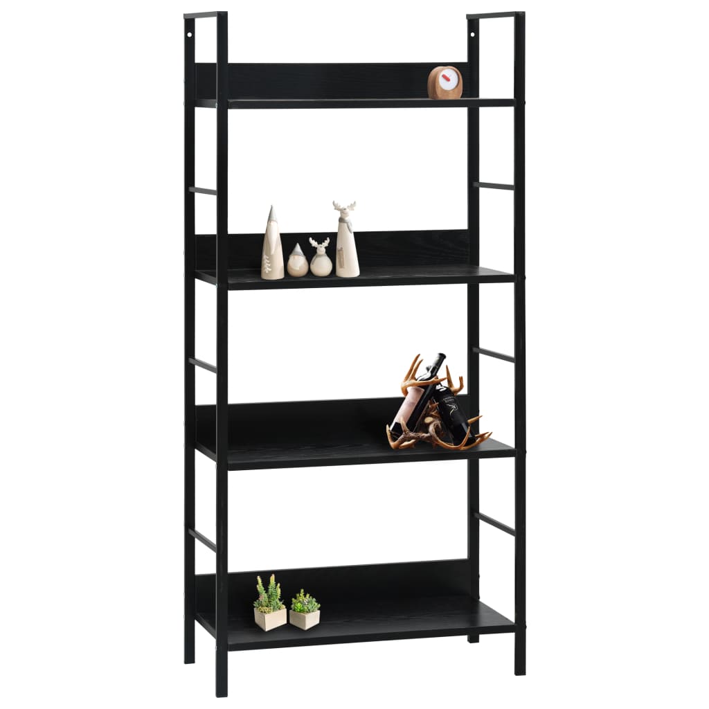 Bibliothèque à 4 niveaux noir 60x27,6x124,5cm bois d'ingénierie - XIOS