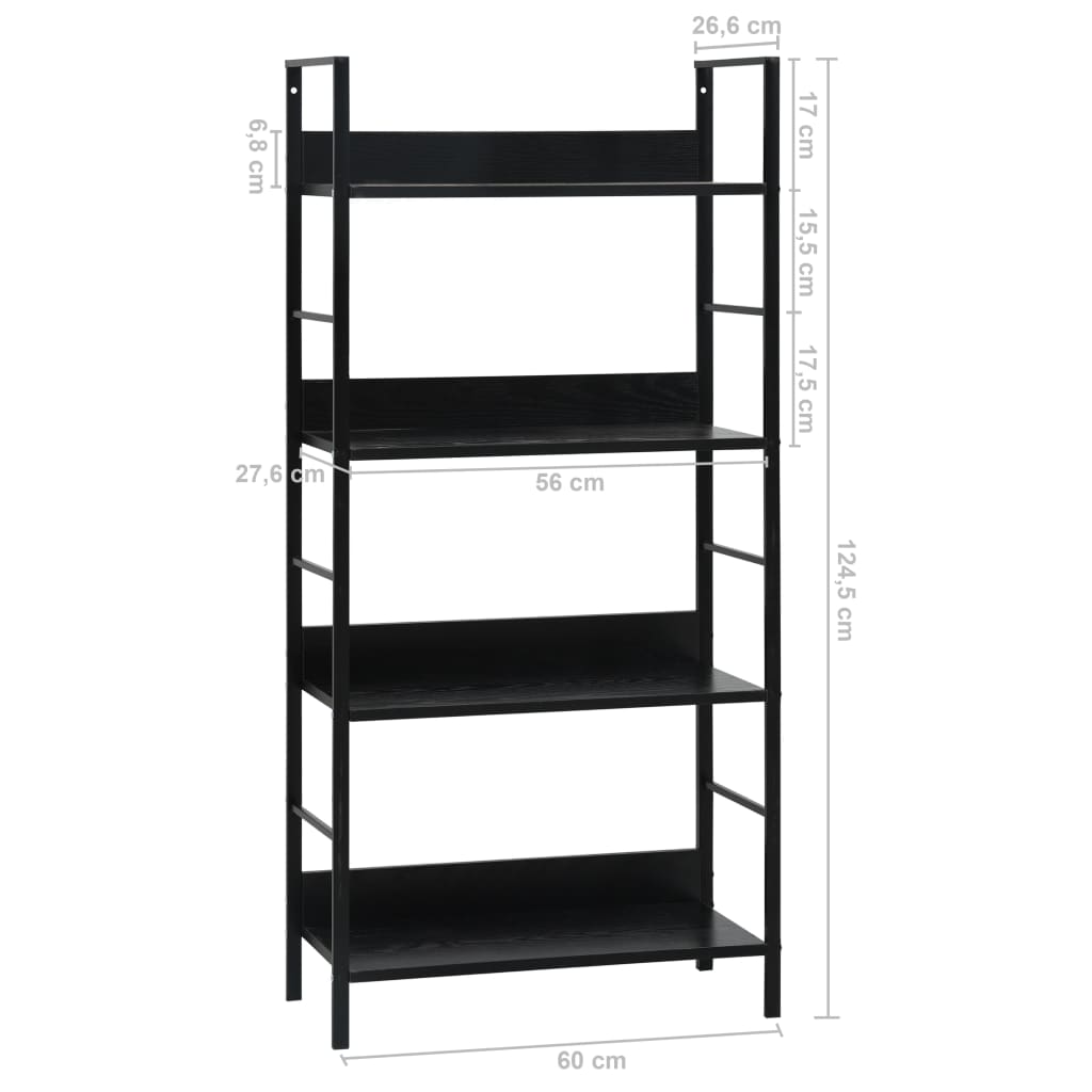 Bibliothèque à 4 niveaux noir 60x27,6x124,5cm bois d'ingénierie - XIOS