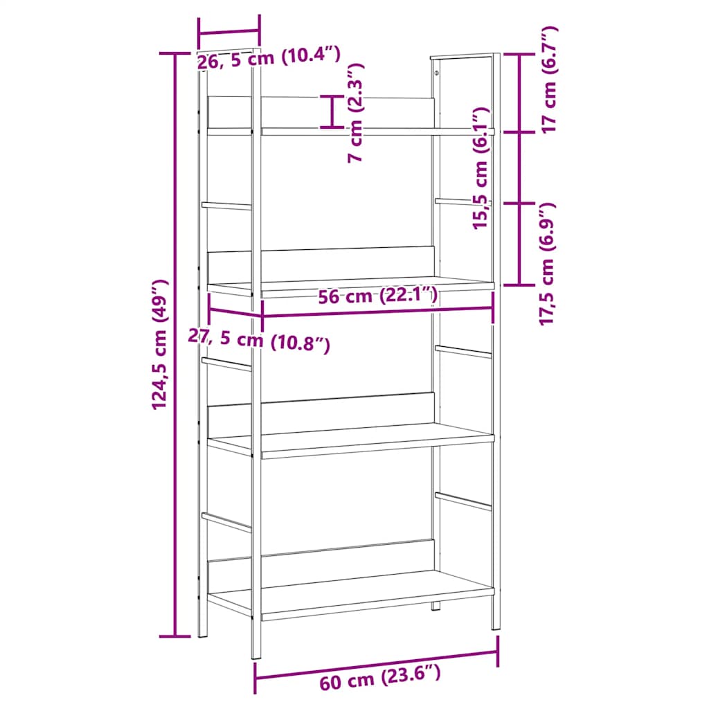 Bibliothèque à 4 niveaux blanc 60x27,6x124,5 cm bois ingénierie - XIOS