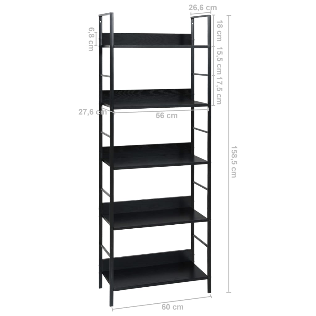 Bibliothèque à 5 niveaux noir 60x27,6x158,5cm bois d'ingénierie - XIOS