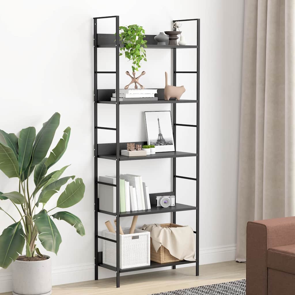 Bibliothèque à 5 niveaux noir 60x27,6x158,5cm bois d'ingénierie - XIOS