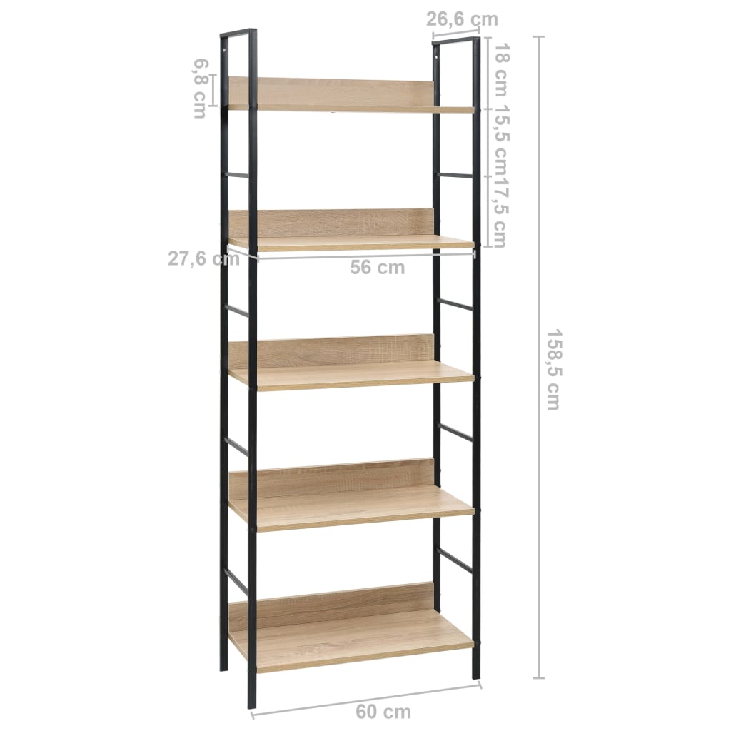Bibliothèque à 5 niveaux chêne 60x27,6x158,5 cm bois ingénierie - XIOS