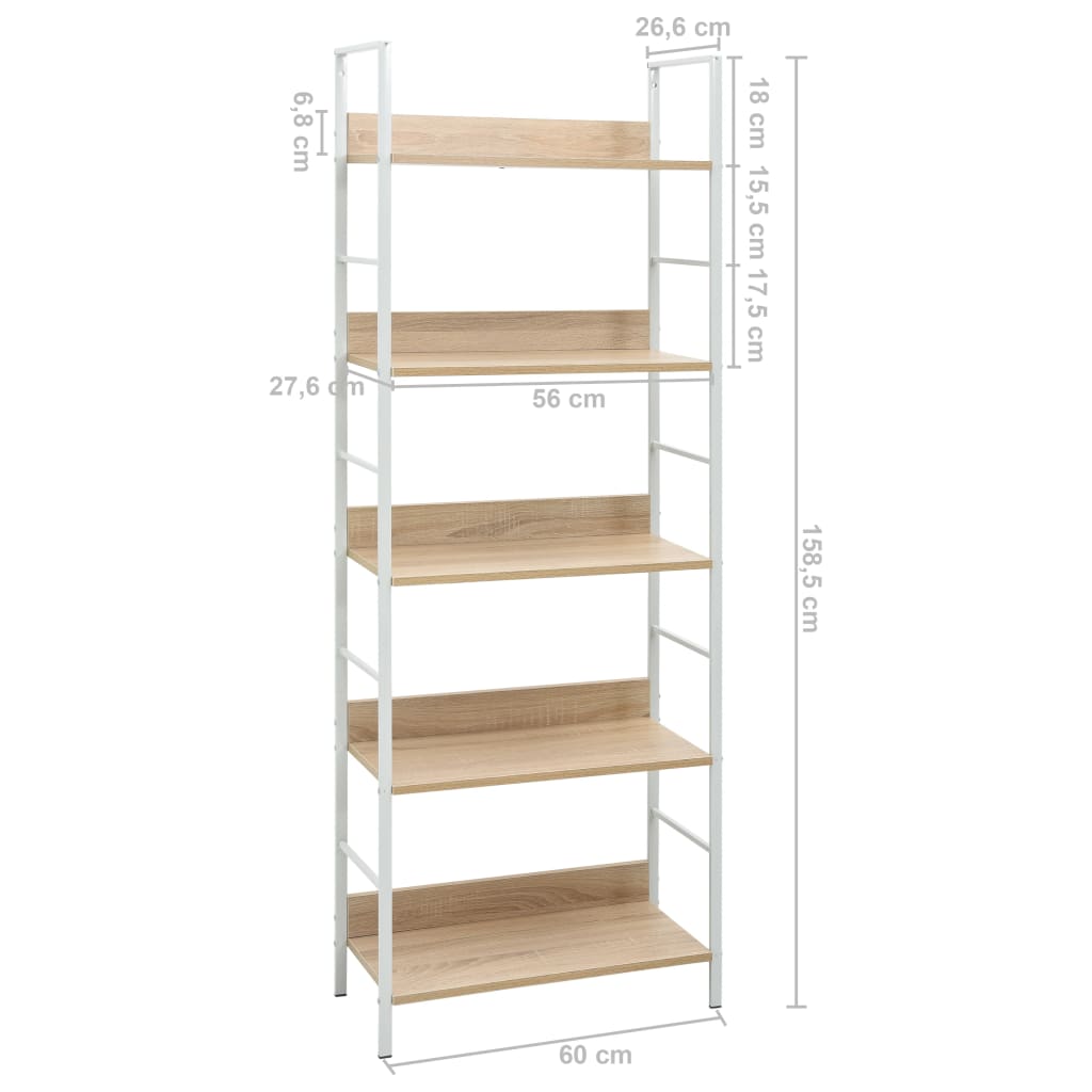 Bibliothèque à 5 niveaux chêne 60x27,6x158,5 cm bois ingénierie - XIOS