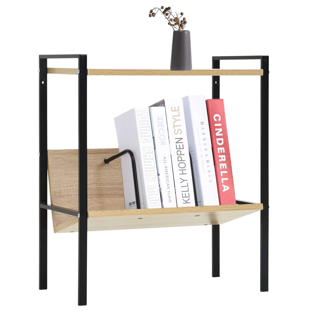 Bibliothèque 2 niveaux noir chêne 52x28x59 cm bois d'ingénierie - XIOS