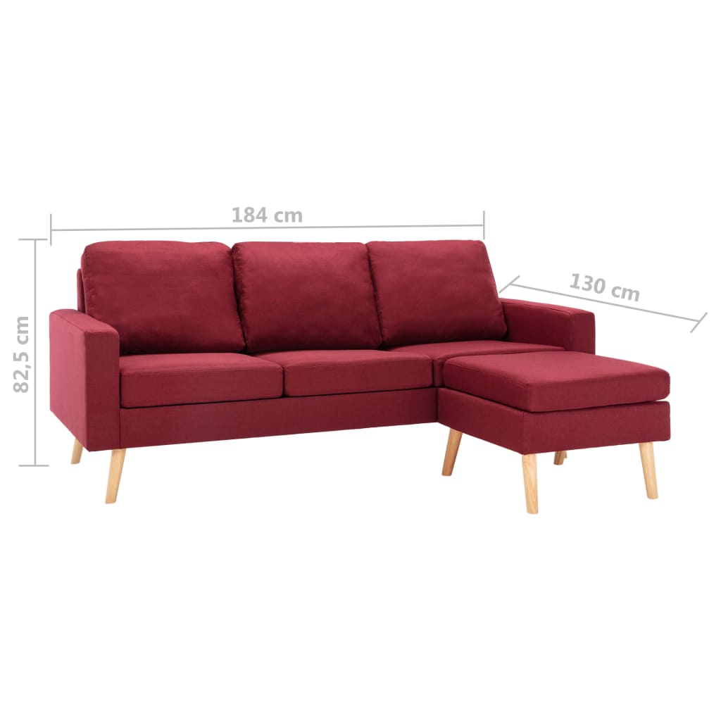 Canapé à 3 places avec repose-pied Rouge bordeaux Tissu - XIOS