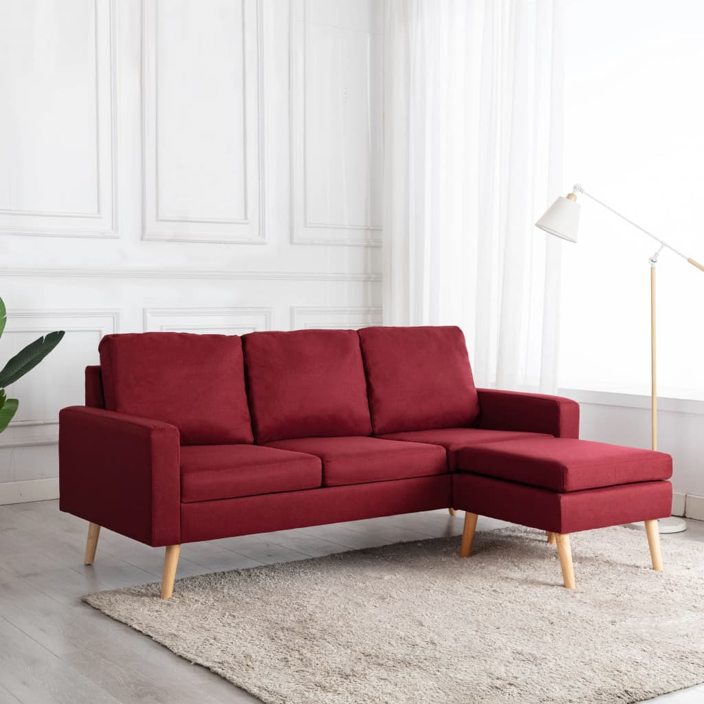 Canapé à 3 places avec repose-pied Rouge bordeaux Tissu - XIOS