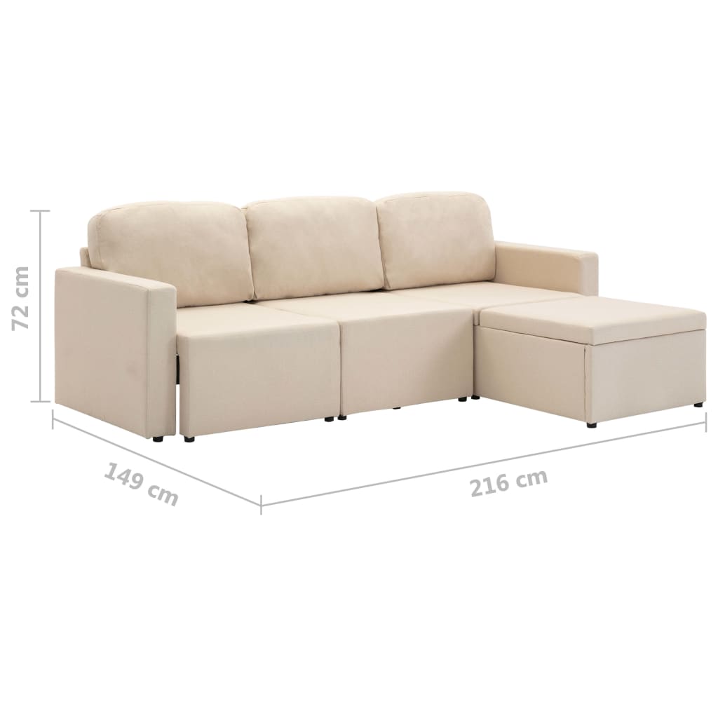 Canapé-lit modulaire 3 places Crème Tissu - XIOS