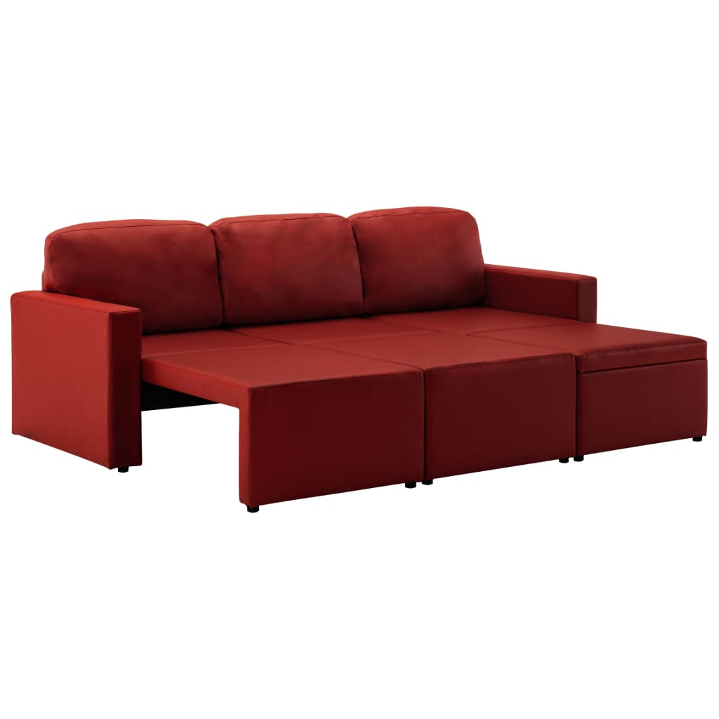 Canapé-lit modulaire 3 places Rouge bordeaux Similicuir - XIOS
