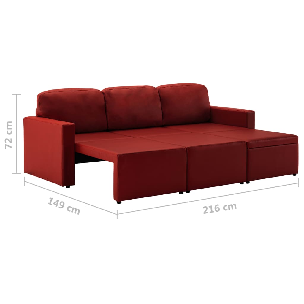 Canapé-lit modulaire 3 places Rouge bordeaux Similicuir - XIOS