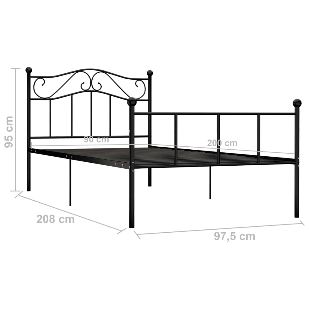 Cadre de lit sans matelas noir métal 90x200 cm - XIOS