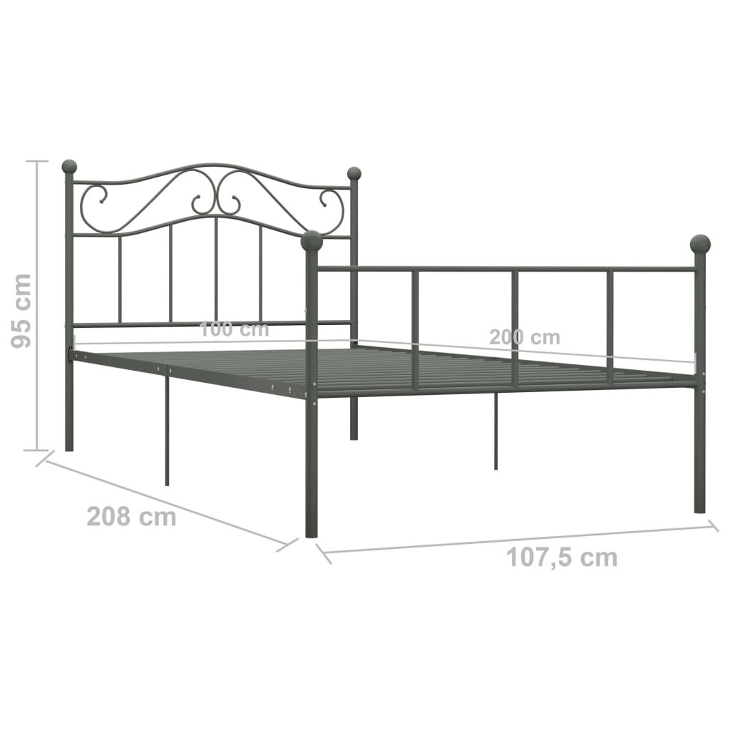 Cadre de lit sans matelas gris métal 100x200 cm - XIOS