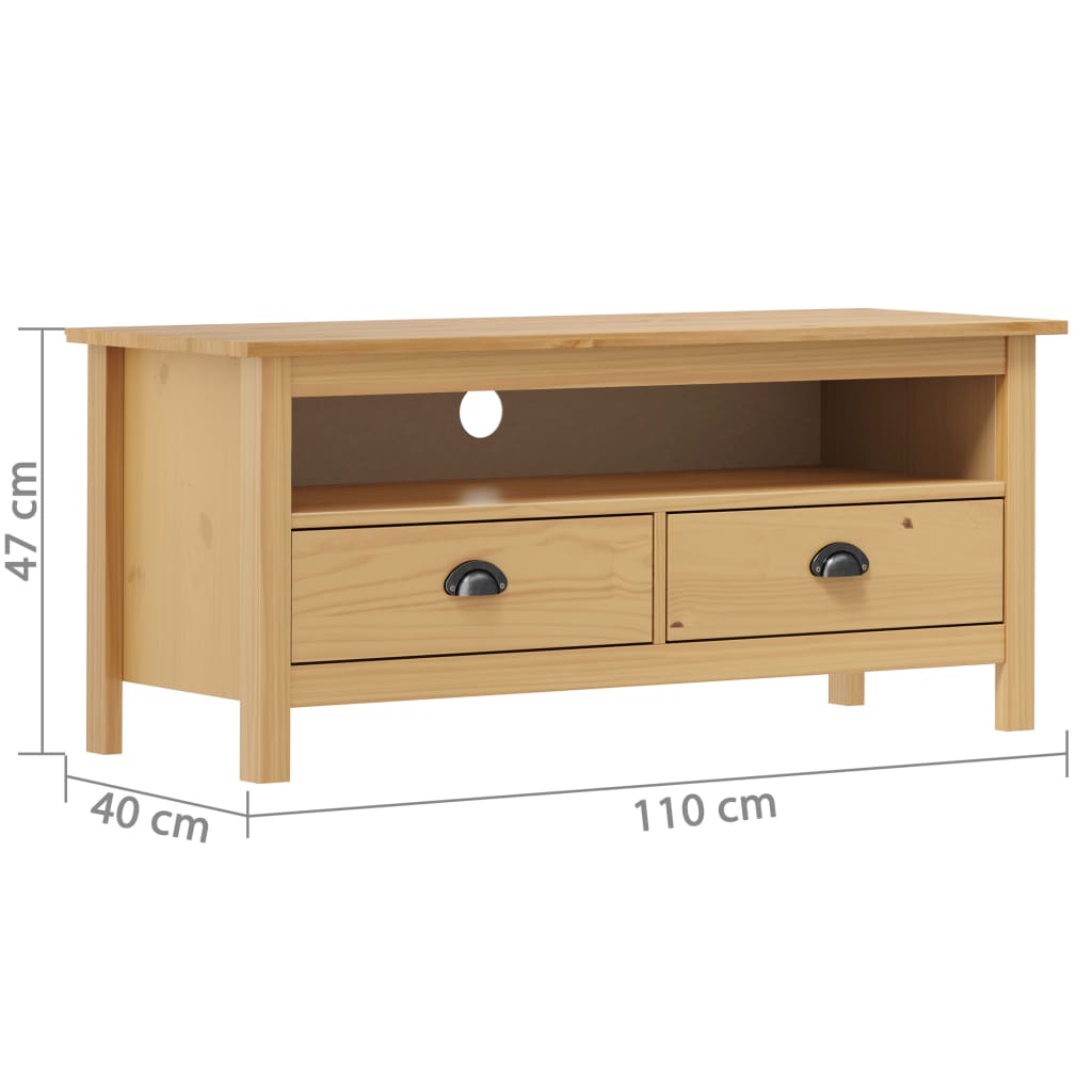 Meuble TV Hill Range Marron miel 110x40x47cm Bois de pin solide - XIOS