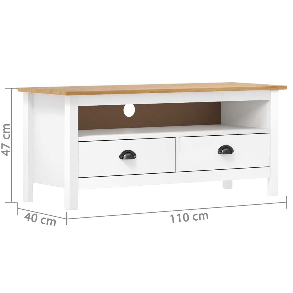 Meuble TV Hill Range Blanc 110x40x47 cm Bois de pin solide - XIOS