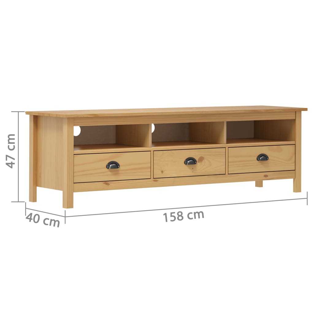 Meuble TV Hill Range Marron miel 158x40x47cm Bois de pin solide - XIOS