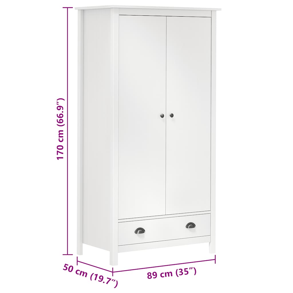 Garde-robe à 2 portes Hill Blanc 89x50x170cm Bois de pin solide - XIOS