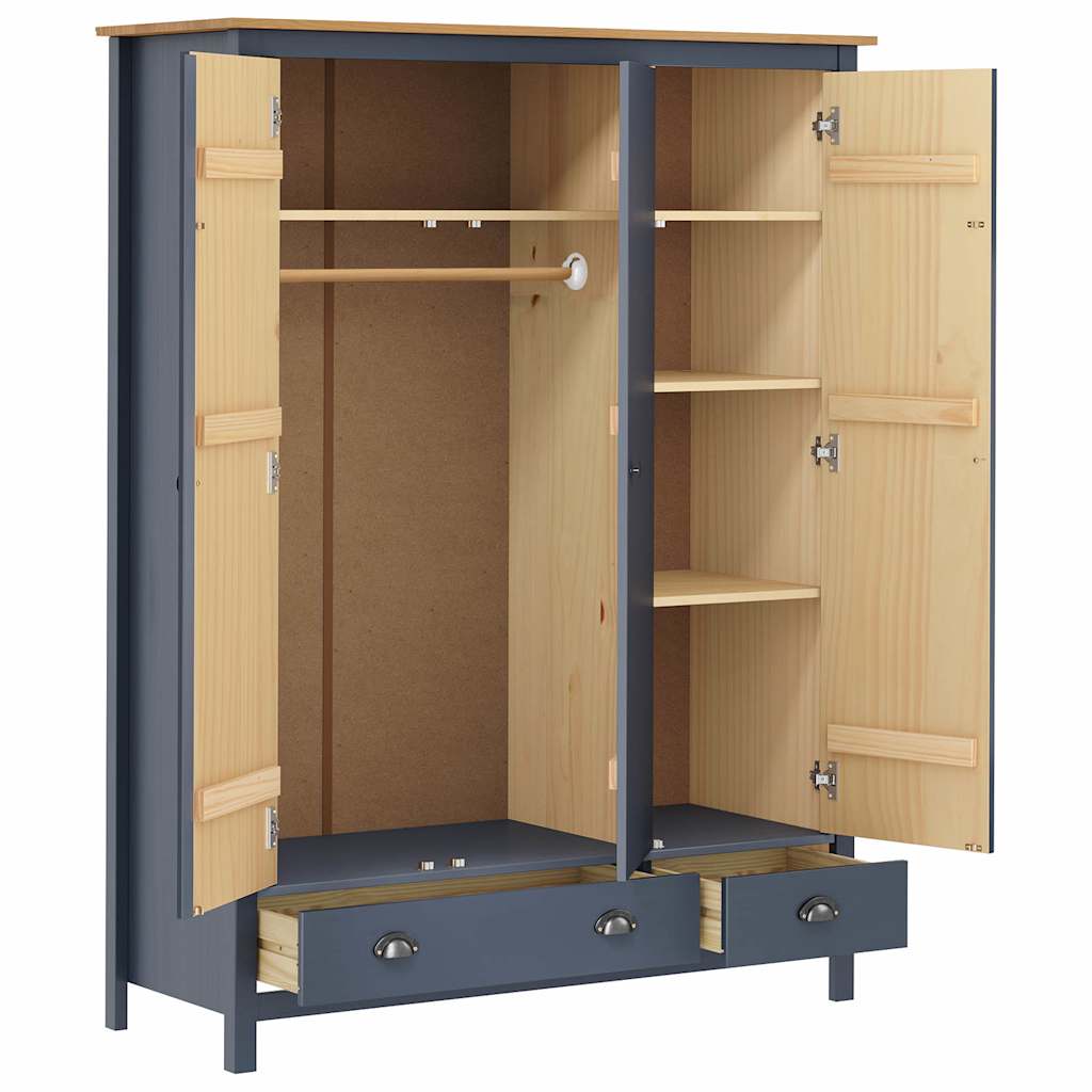 Garde-robe à 3 portes Hill Gris 127x50x170 cm Pin solide - XIOS