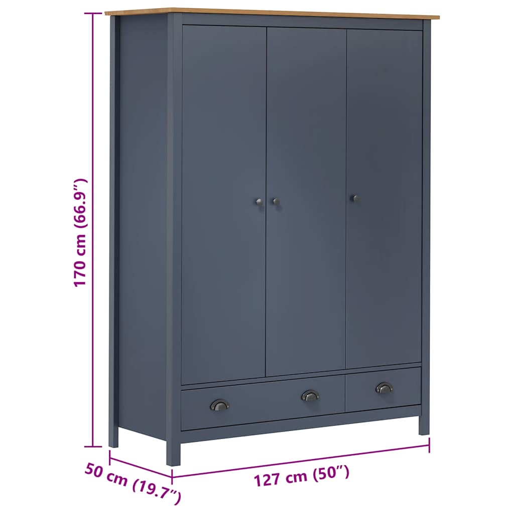 Garde-robe à 3 portes Hill Gris 127x50x170 cm Pin solide - XIOS