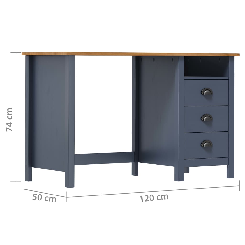 Bureau Hill avec 3 tiroirs Gris 120x50x74 cm Pin solide - XIOS