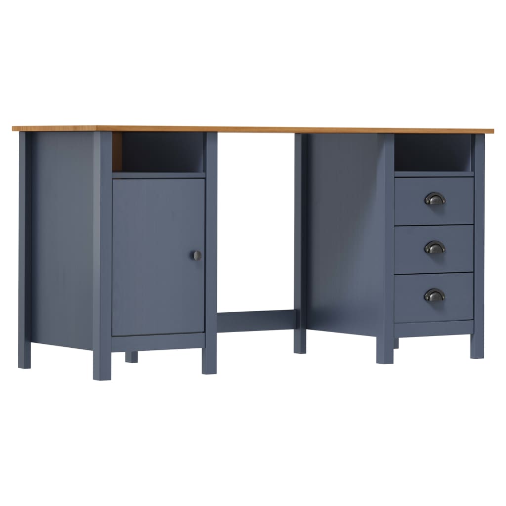 Bureau Hill Gris 150x50x74 cm Bois de pin solide Bureaux vidaXL   