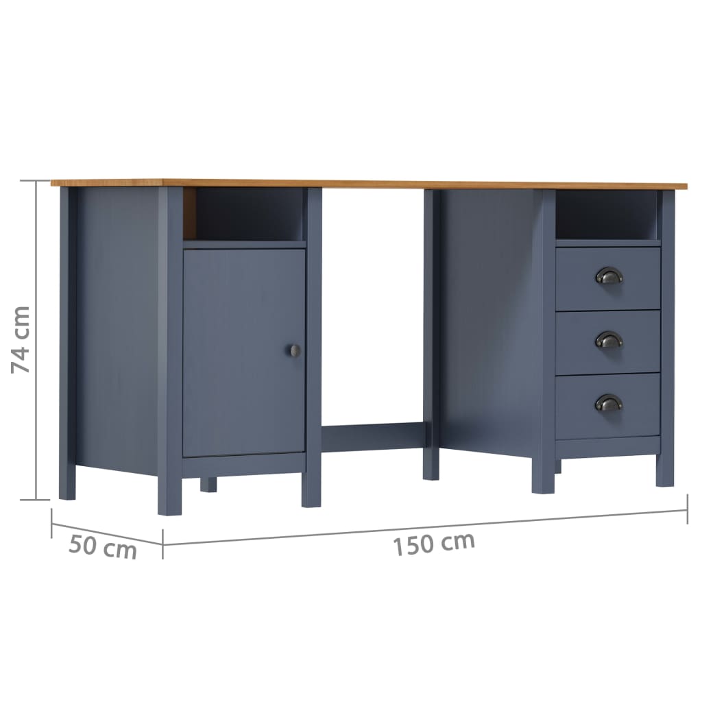 Bureau Hill Gris 150x50x74 cm Bois de pin solide Bureaux vidaXL   