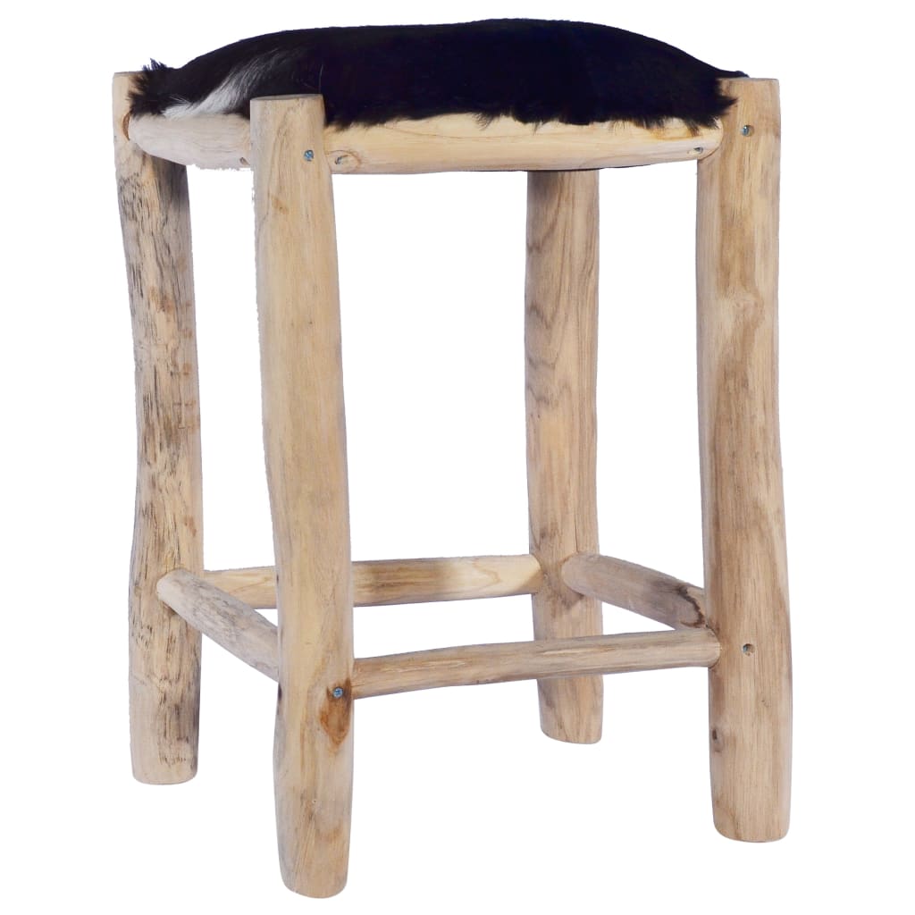 Tabouret de bar Cuir de chèvre véritable et bois de teck massif - XIOS