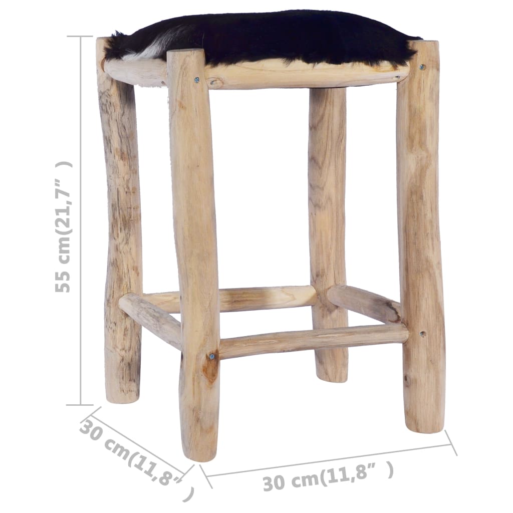 Tabouret de bar Cuir de chèvre véritable et bois de teck massif - XIOS