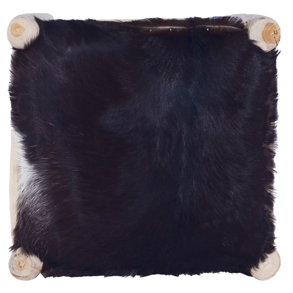 Tabouret de bar Cuir de chèvre véritable et bois de teck massif - XIOS