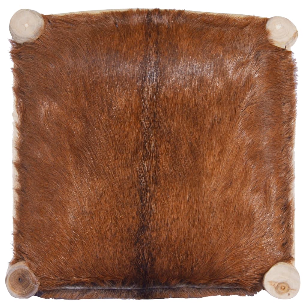 Tabouret de bar Cuir de chèvre véritable et bois de teck massif - XIOS