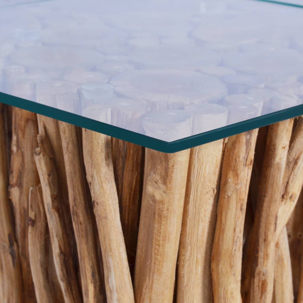 Table basse avec dessus en verre 66x66x40cm Bois de teck massif - XIOS