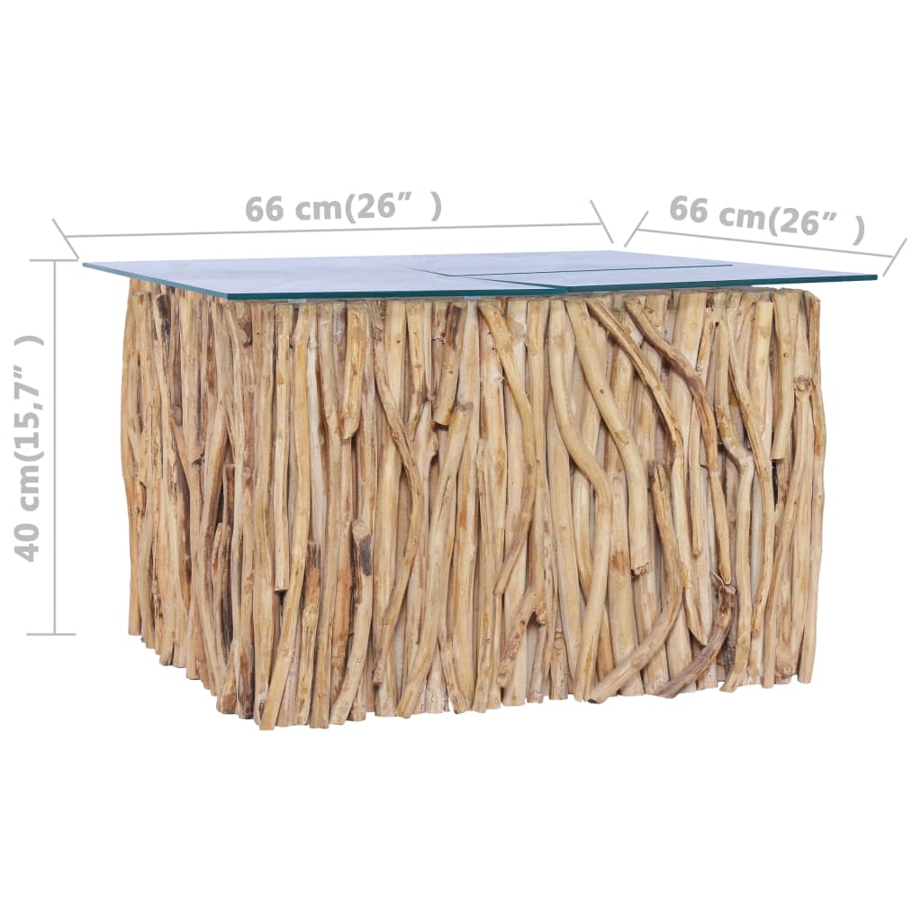Table basse avec dessus en verre 66x66x40cm Bois de teck massif - XIOS