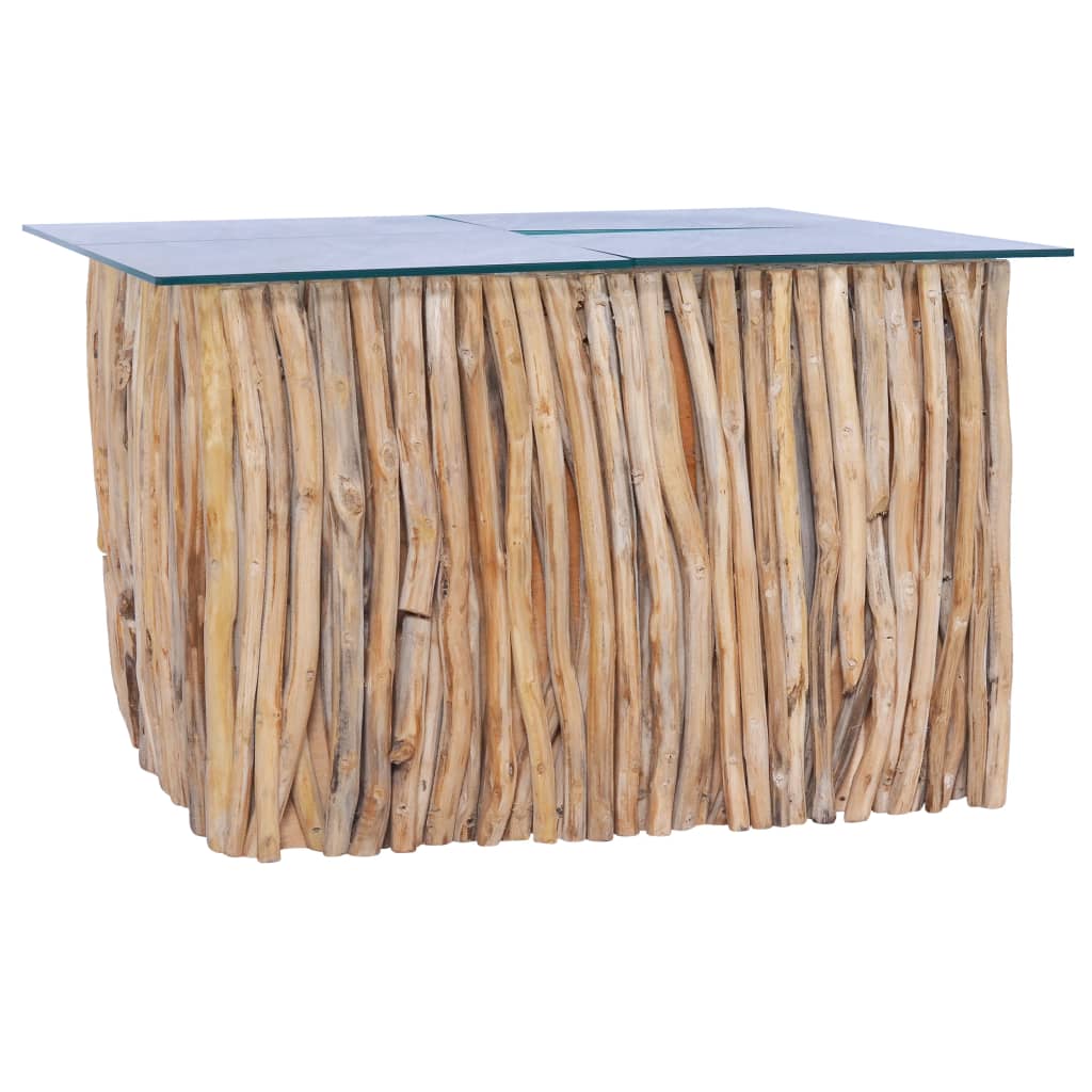 Table basse avec dessus en verre 66x66x40cm Bois de teck massif - XIOS