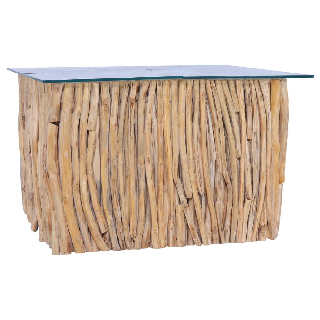 Table basse avec dessus en verre 66x66x40cm Bois de teck massif - XIOS