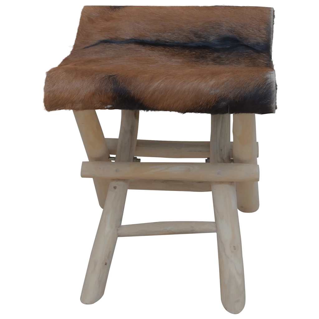 Tabouret pliable cuir de chèvre et bois de teck massif - XIOS