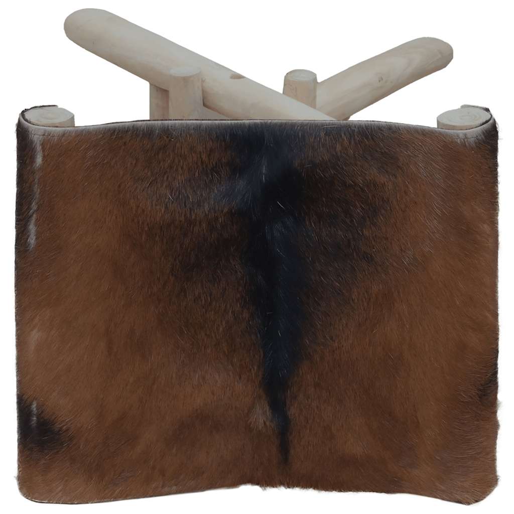 Tabouret pliable cuir de chèvre et bois de teck massif - XIOS