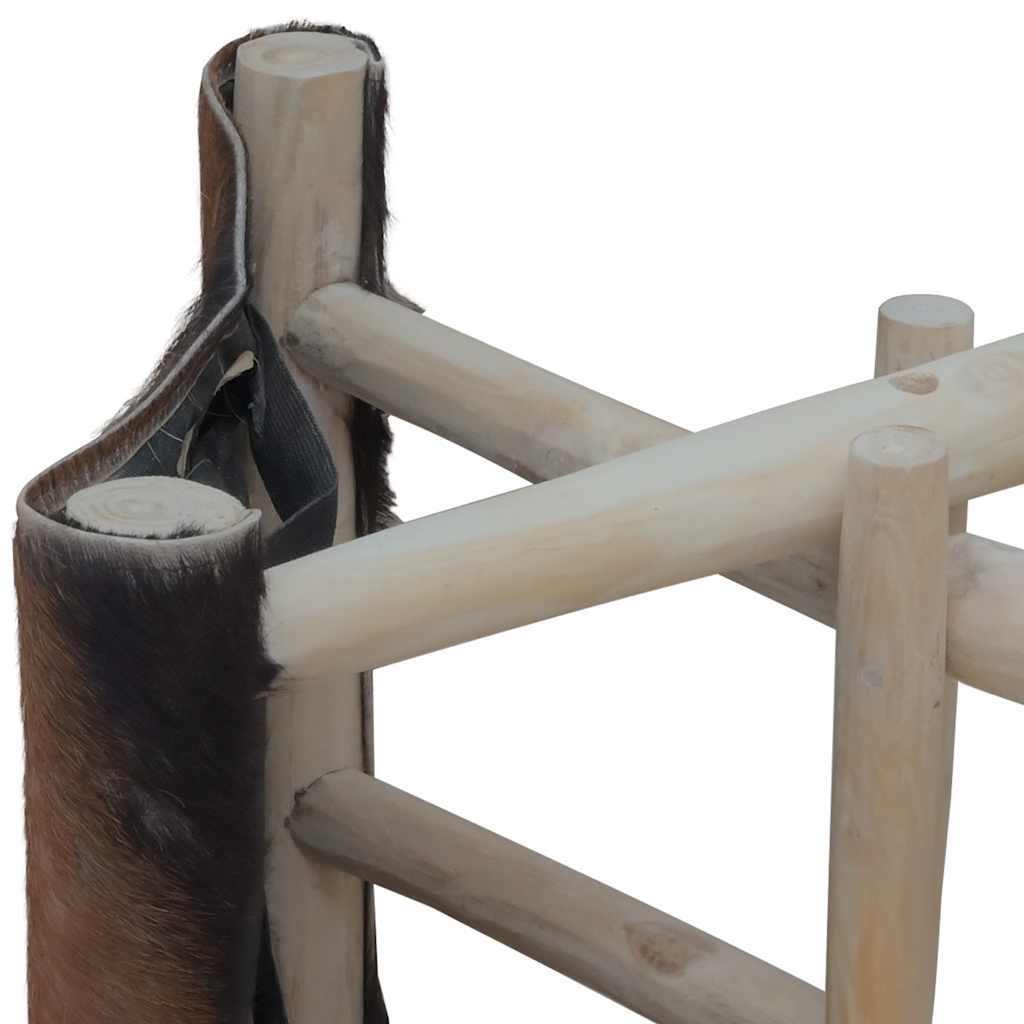 Tabouret pliable cuir de chèvre et bois de teck massif - XIOS