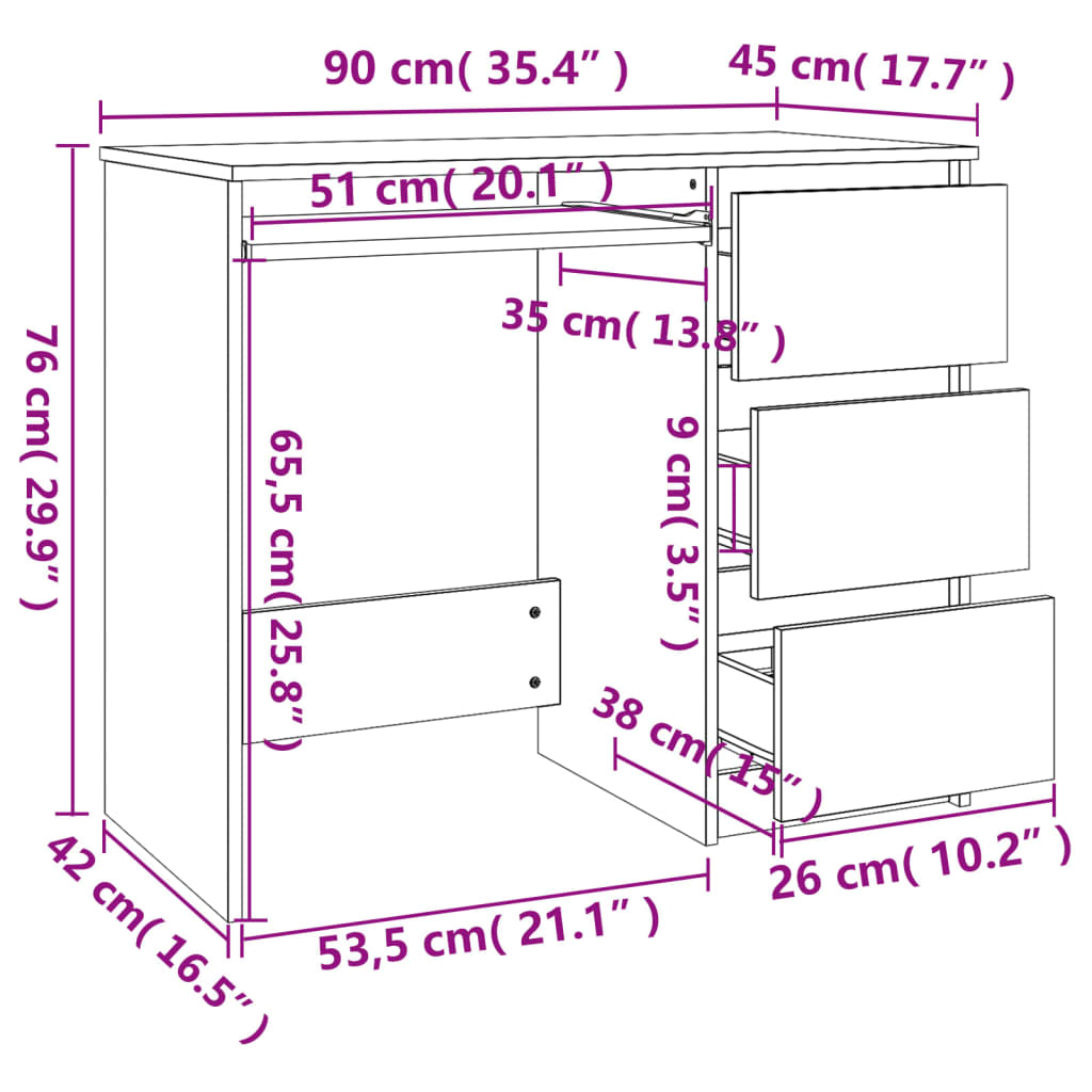Bureau Noir 90x45x76 cm Bois d’ingénierie Bureaux vidaXL   