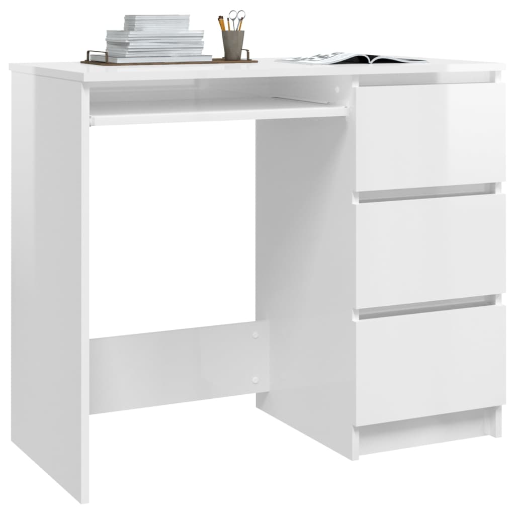 Bureau Blanc brillant 90x45x76 cm Bois d’ingénierie Bureaux vidaXL   