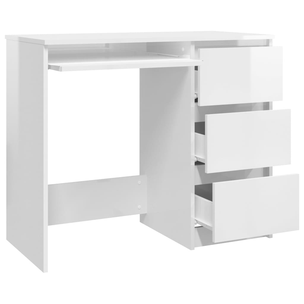 Bureau Blanc brillant 90x45x76 cm Bois d’ingénierie Bureaux vidaXL   